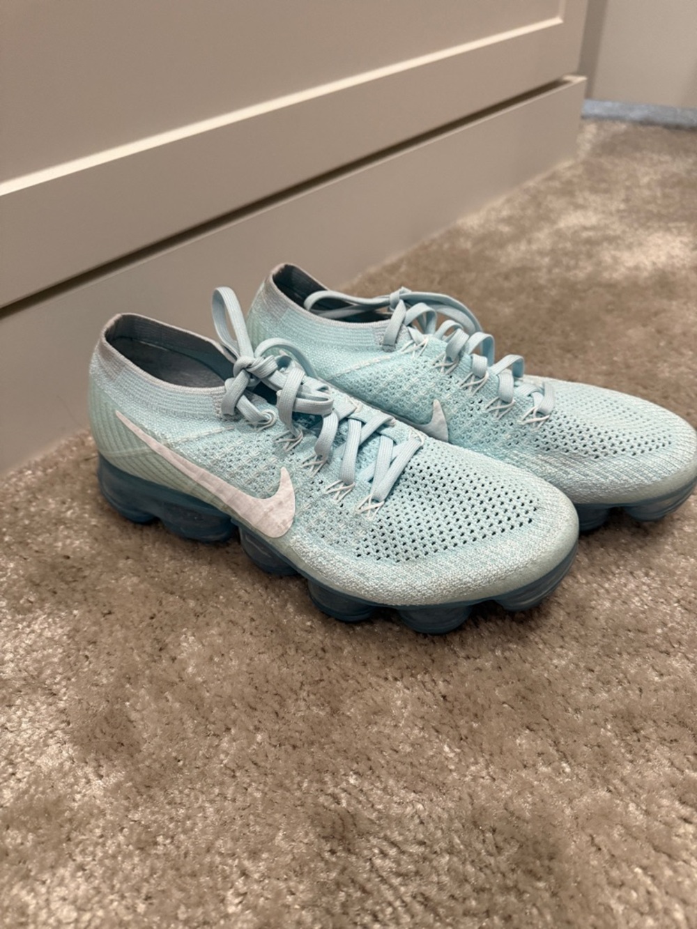 Nike VaporMax Flyknit Sneakers in Light Blue with White Swoosh
